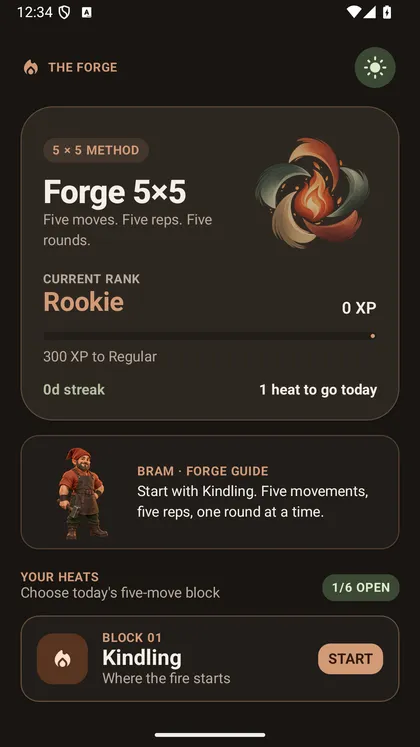 The Forge 5x5 home screen with the heats to unlock