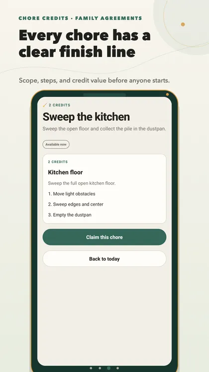 Chore detail with its steps and credit value